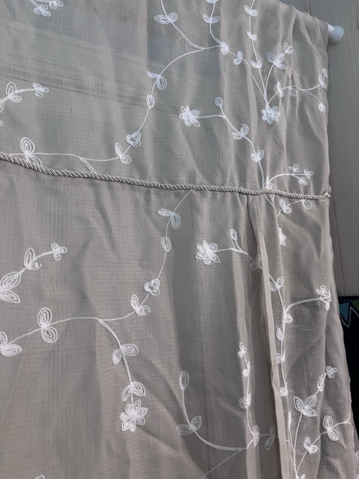 Curtain Panels (2) Sheer Beige White Embroidered Balloon Style 39×63 Boho Girly