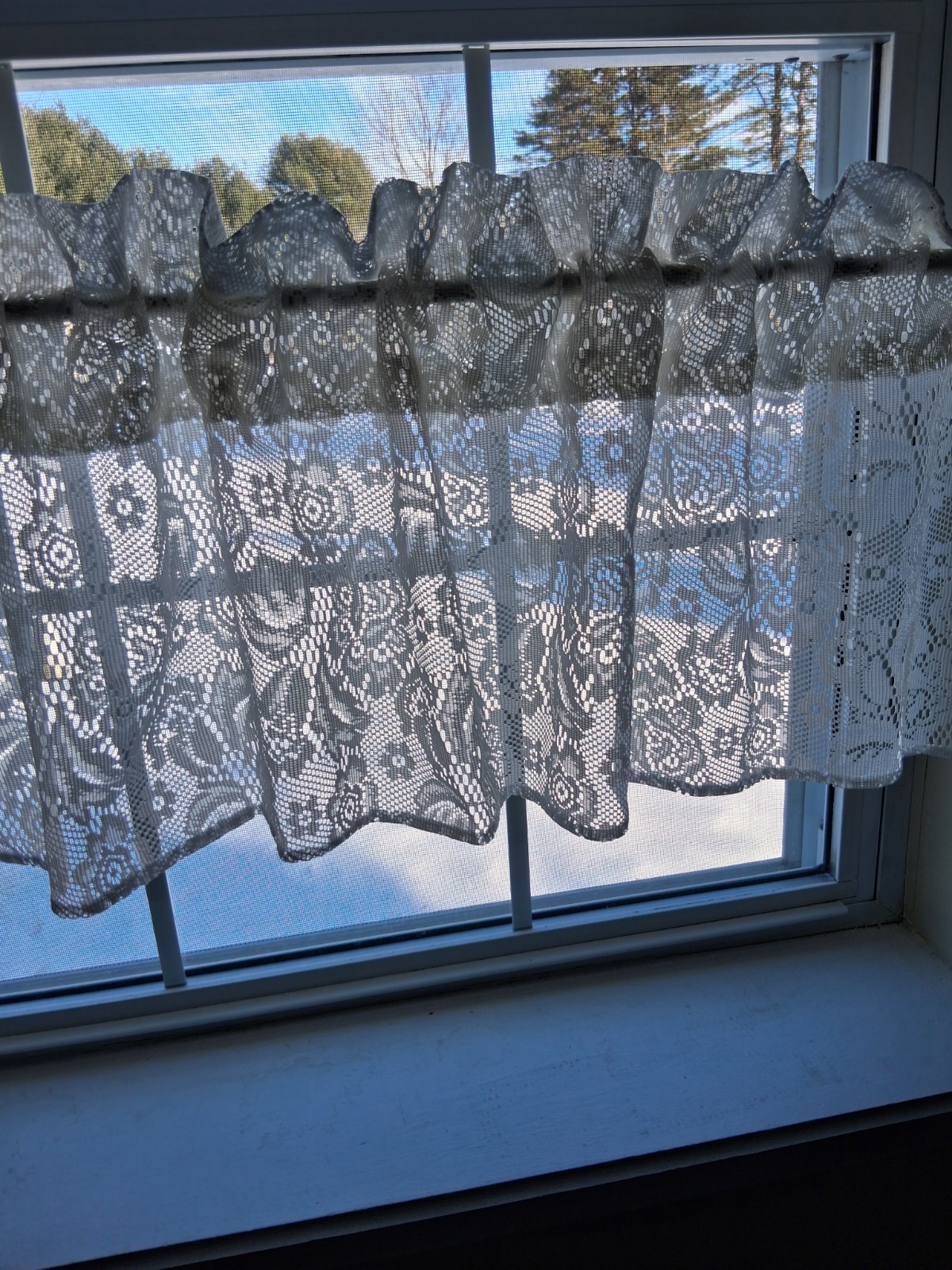 Lace Cafe Style Valance floral pattern White 58″w by 14″L 3″ rod pocket