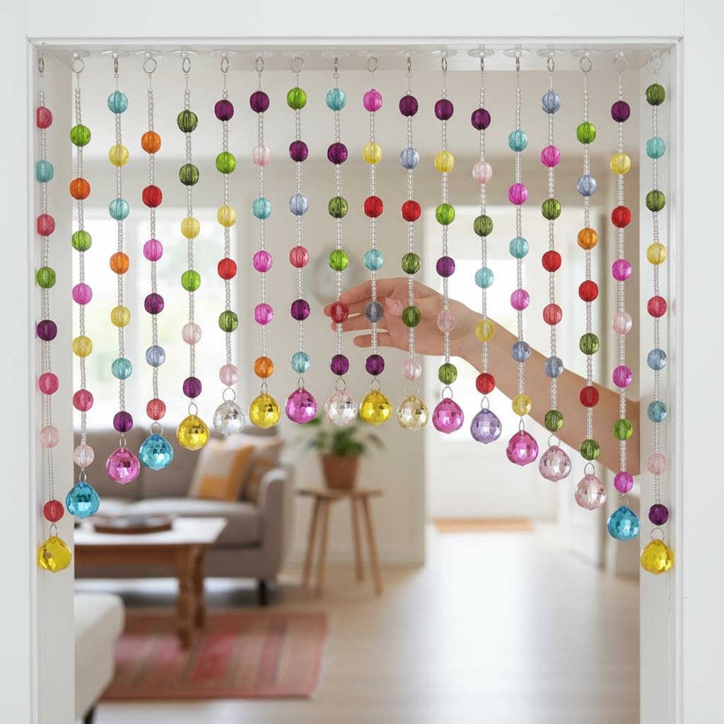 Acrylic Multicolor Beaded Door Curtain, 36″W x 19″L (Pack of 20), Colorful