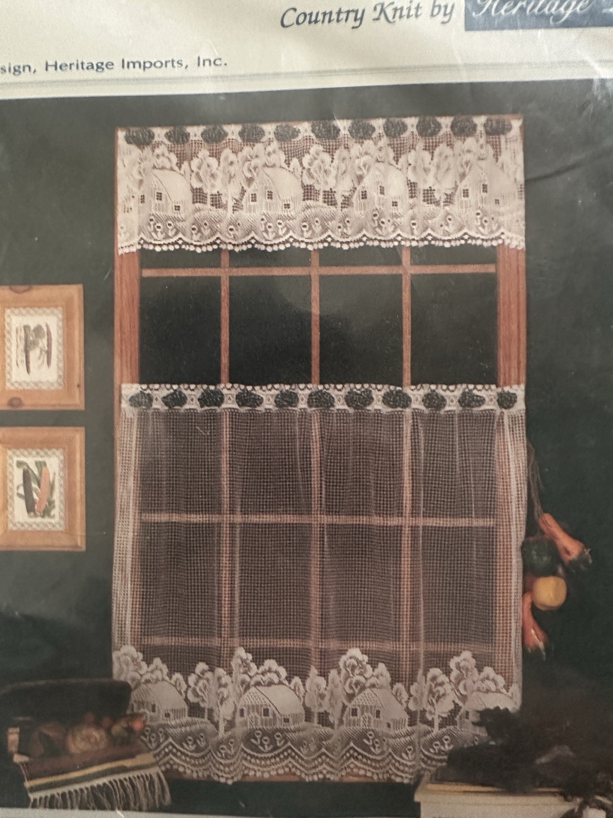 Vintage Sheer Lace Curtain Valance Panel Pair Cottage House Country Kitchen Set