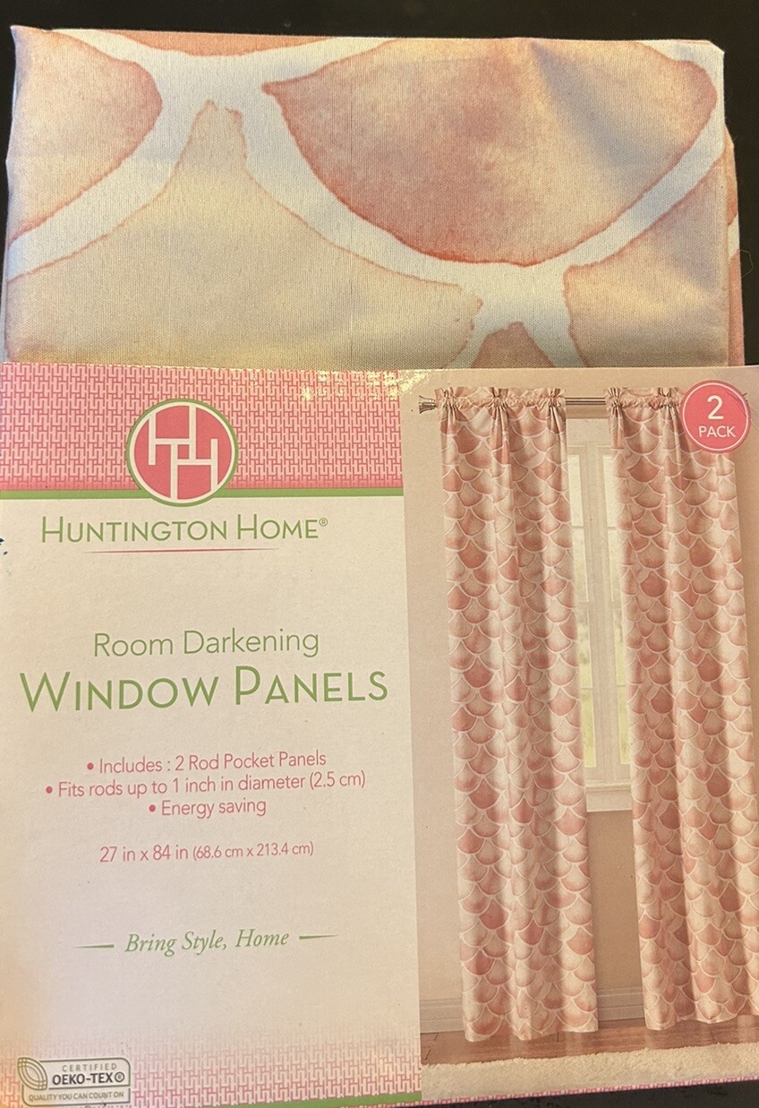 Huntington Home Room Darkening Window Panels Curtains Pink White 2 Panels 27X84