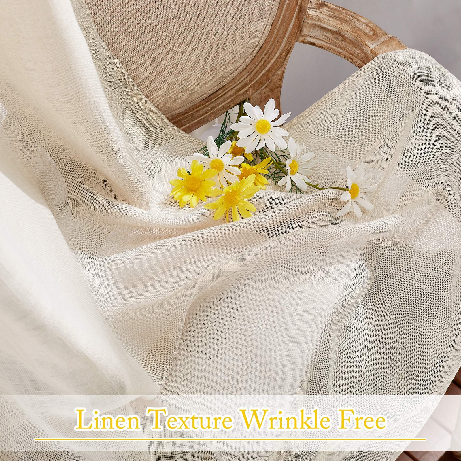Linen Textured Sheer Curtains – Extra Wide Grommet Semi Voile Curtain Panel W…