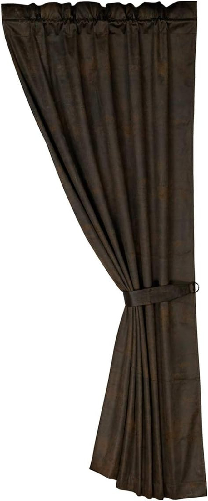 Rich Chocolate Brown Faux Leather Western Window Curtains 48×84 with Tie Backs