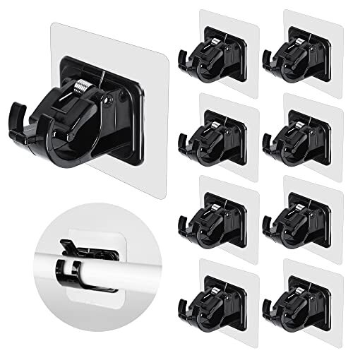 Curtain Rod Brackets No Drilling, 8 PCS Self Adhesive Curtain Rod 8 PCS Black