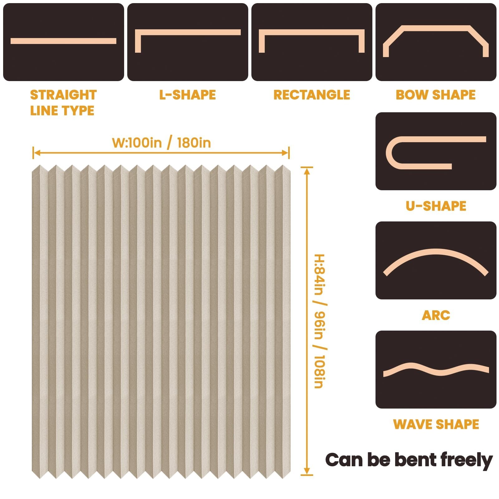 Retractable Accordion Room Divider Curtain with Ceiling Track – 100” W x 84” L