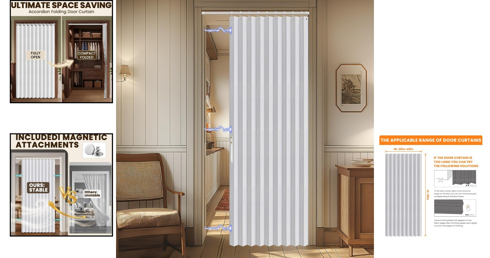 Customizable Accordion Blackout Curtain – 42″W x 78″L, Easy Install & Clean