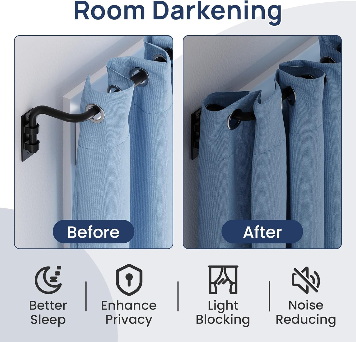 Blackout Curtain Rod Wrap Around Adjustable Window Rod Room Darkening