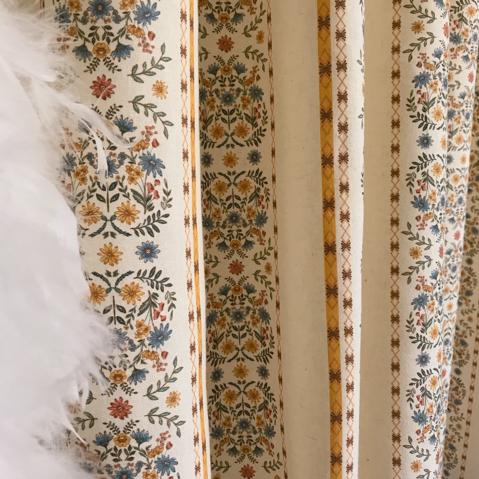 Handcrafted Floral Stripe Curtains Natural Beige – Modern Vintage Custom Drapes