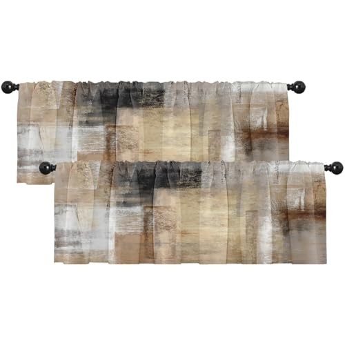 2 Pack Valances Window Treatments, 18″W x 52″L (Pack of 2) Abstract Brown 2