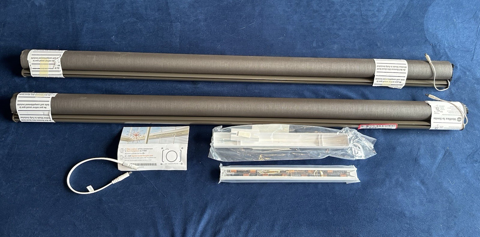 Set of 2 Custom Made Hunter Douglas Motorized Roller Shades One w/ Battery Pack