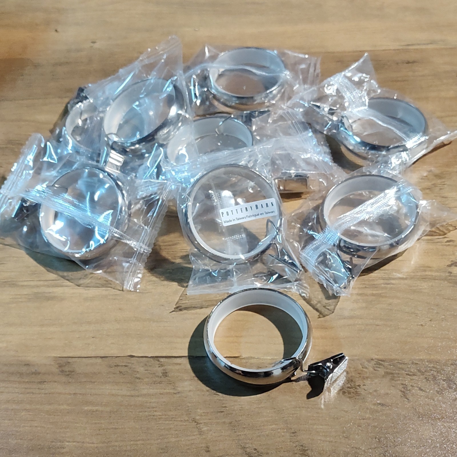 Pottery Barn Silver Metal Curtain Rings with Clips 1.25in Pack of 10
