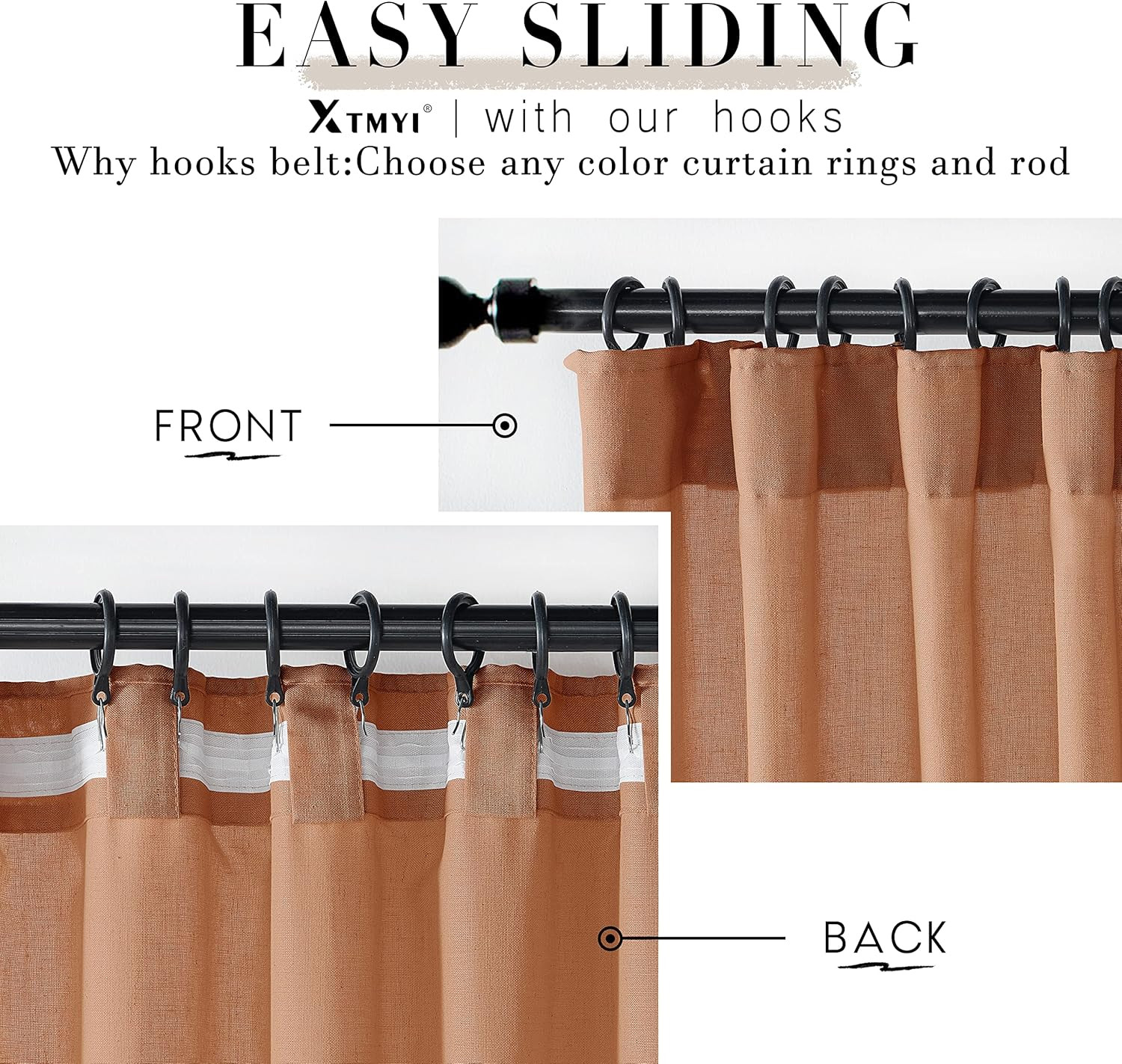 XTMYI Terracotta Vintage Boho Curtains, Rust Colored Linen Sheer Rustic Farmhous