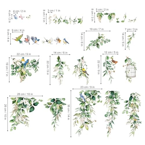 Summer Hanging Vine Eucalyptus Window Clings Green Leaves Flower Birds Glass