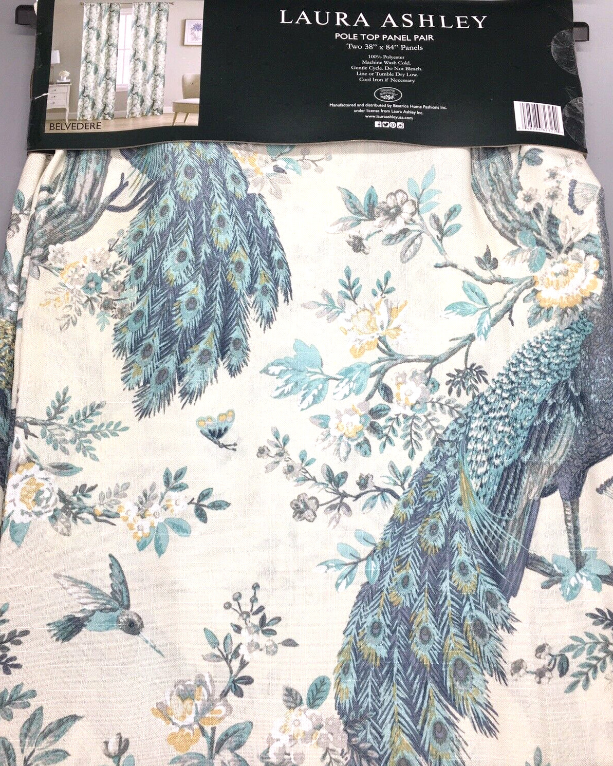 ~Laura Ashley 2-Panel Set Belvedere Peacock Window Curtains Blue Turquoise 38×84