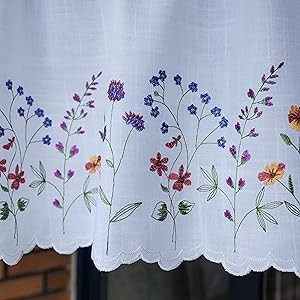 PKT Floral Embroidery Curtain Valance, White Elegant Decorative Flowers Window