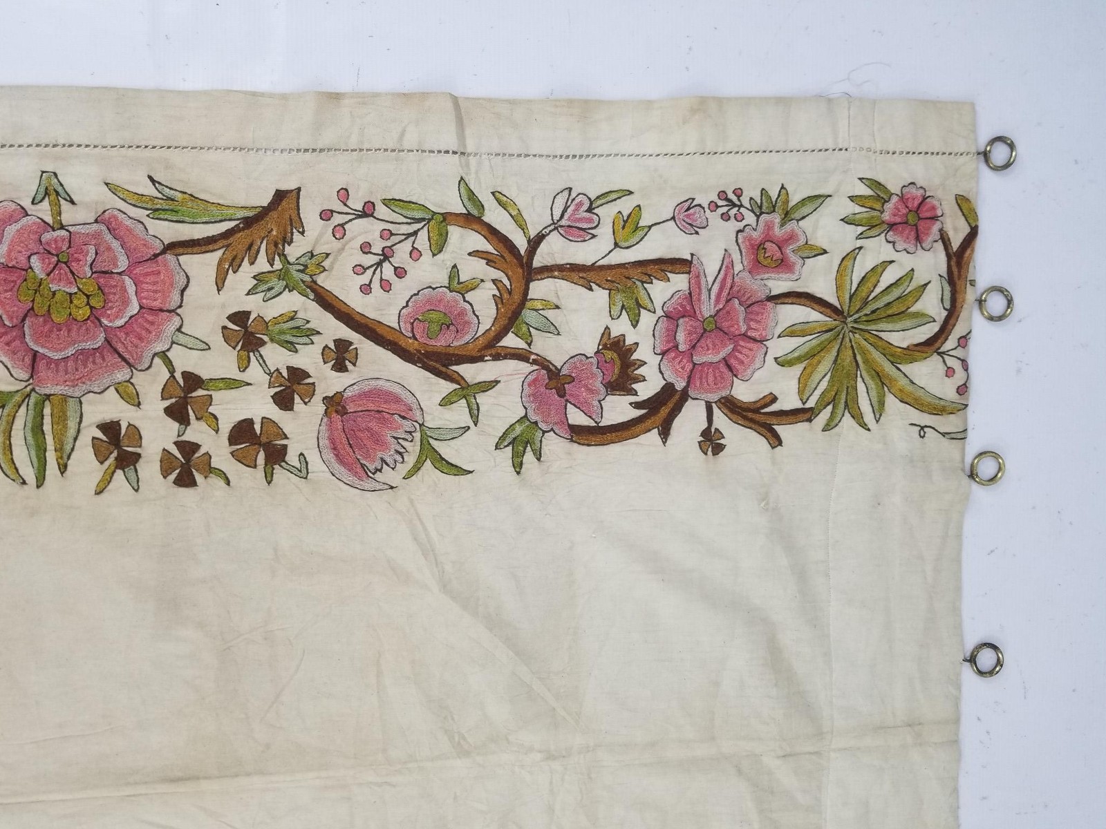 Antique Central Asian Uzbek Hand Embroidered Floral & Bird Curtain Panel 82x44in