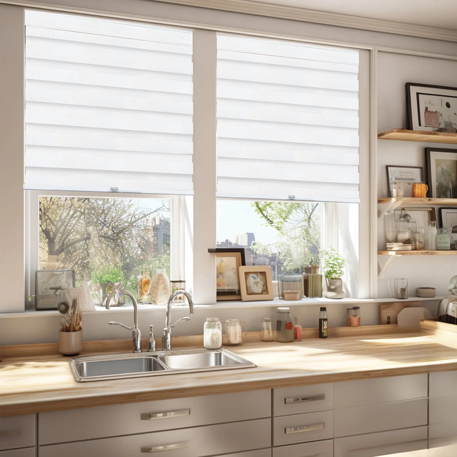 Basic Arctic Cordless Dual Layer Zebra Roller Window Shade – 35″ W x 72″ L