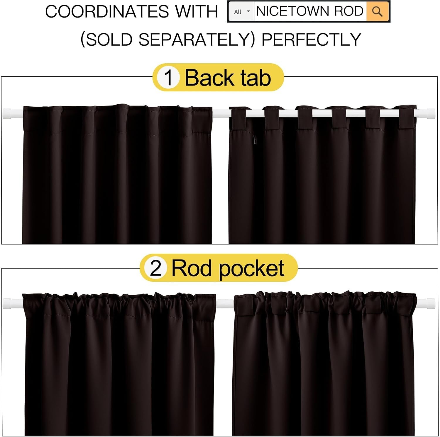 Toffee Brown Blackout Window Curtains Set of 2 – 34×48 Inch for Ultimate Privacy