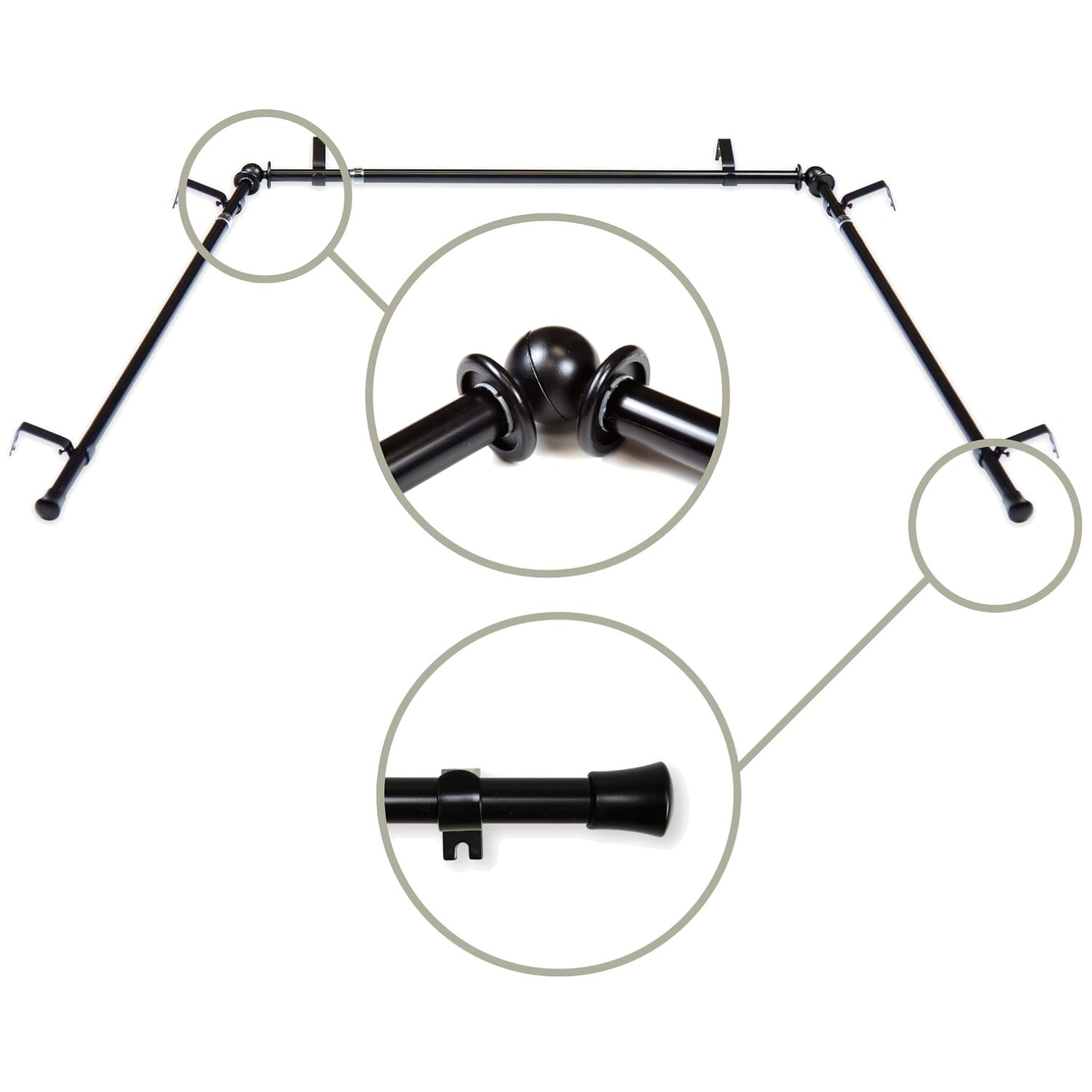 Adjustable 5/8″ Bay Curtain Rod Set – Black