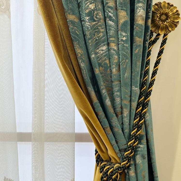 Custom European bronzing Embroidery cloth Velvet curtain valance tulle M1706