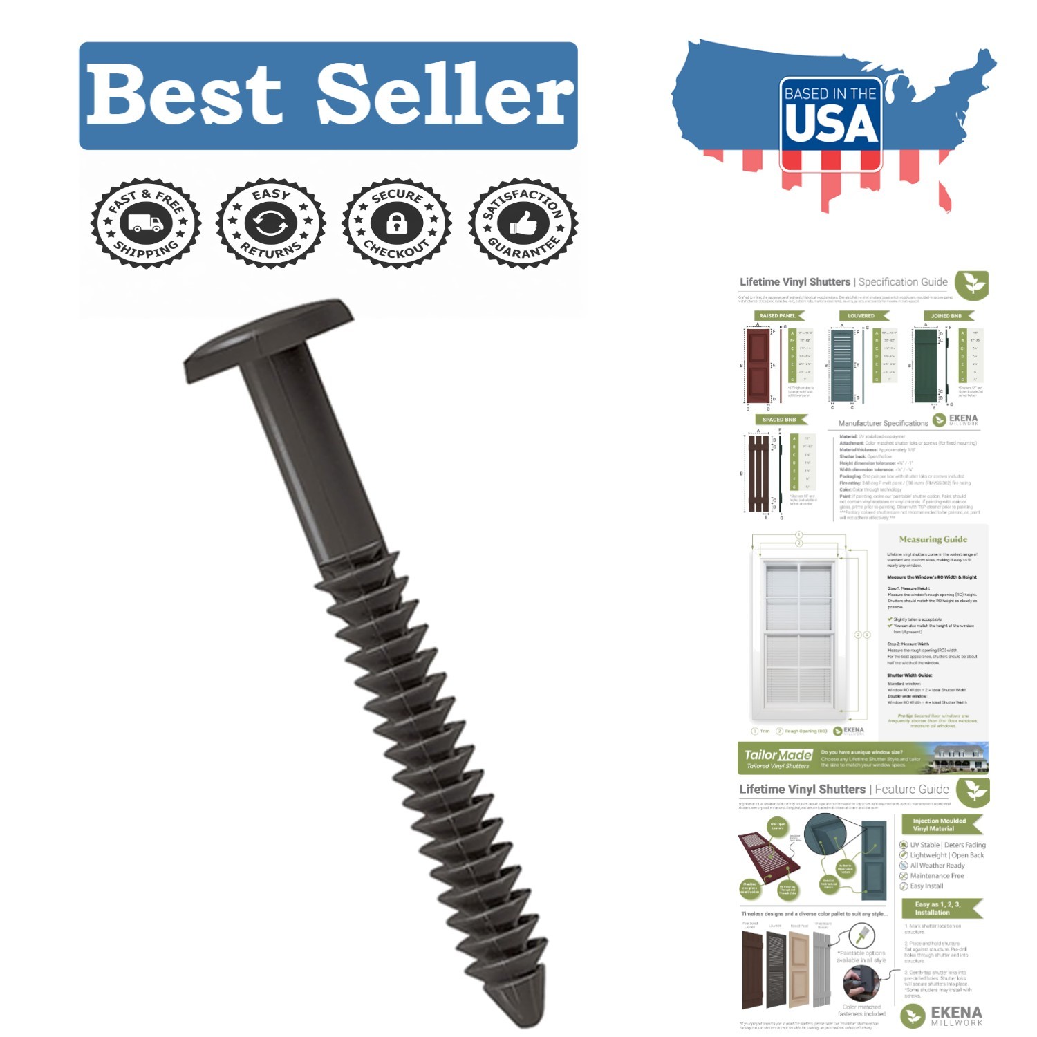 3″ Fully Threaded Tuxedo Gray Vinyl Shutter Screws – 12 Pack for Secure Fittings