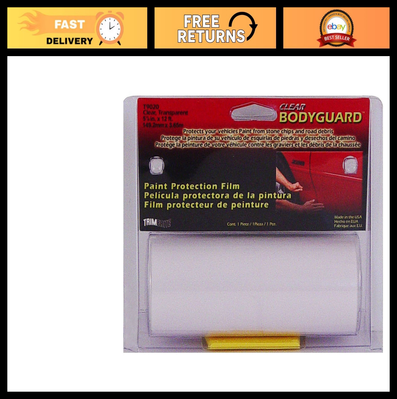 Clear Smooth Protection Film 12′ x 5.875″ – Auto Body Guard, Scratch & Damage Sh