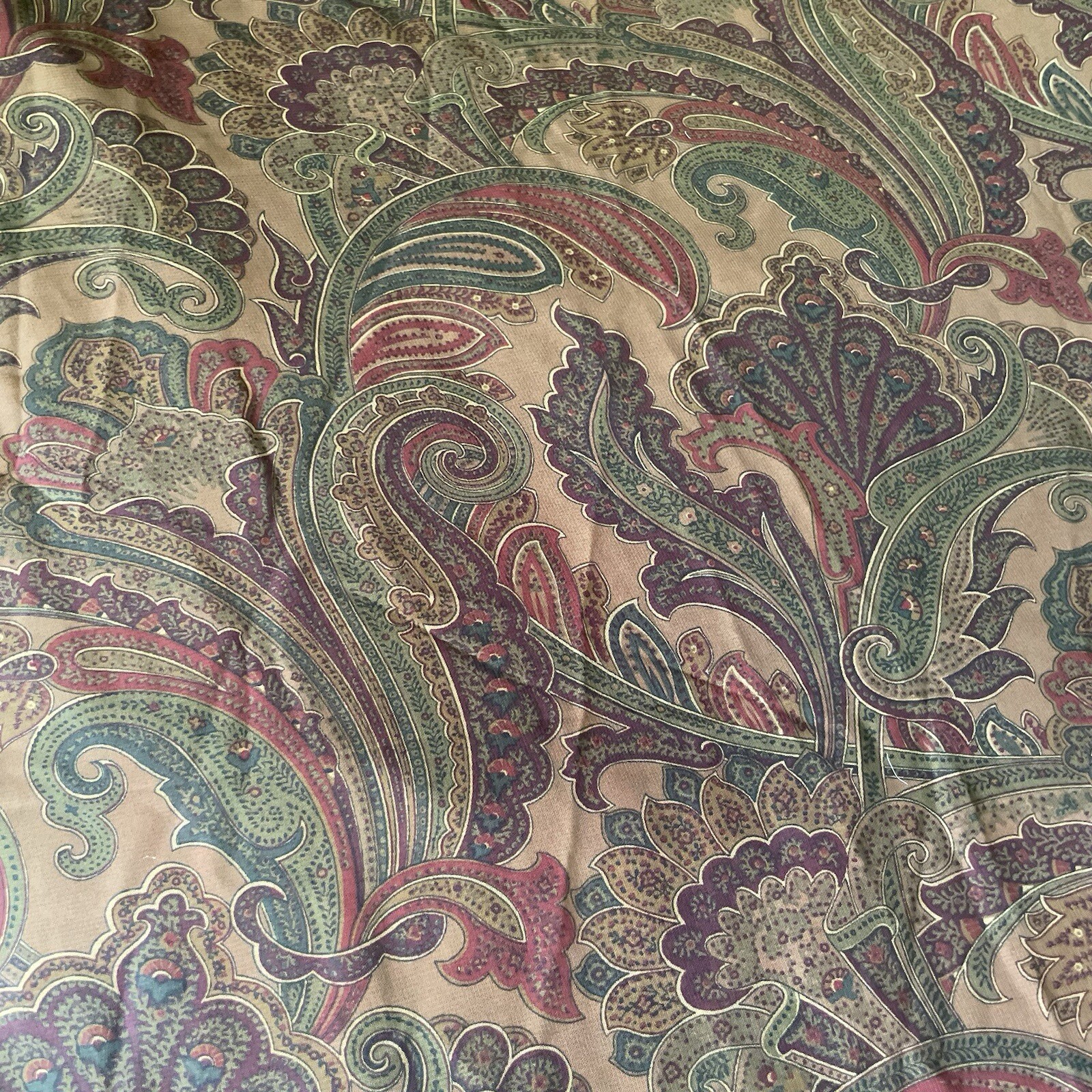 Vtg Baxter Paisley Sheer Curtain American Living Earth Tones Brown Green Red