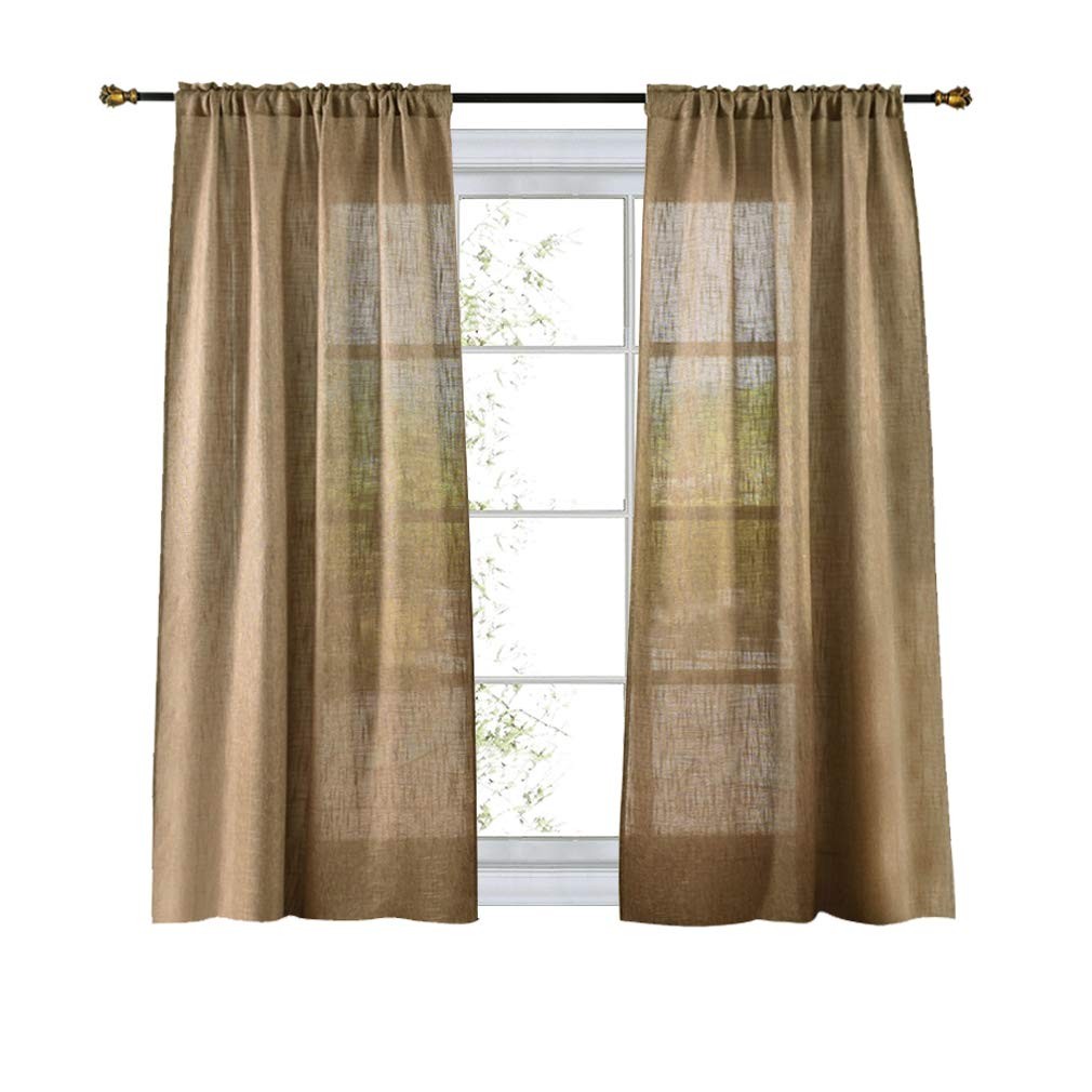 Soft Burlap Natural Tan Rod Pocket Window Curtain Panels for Living Room, 37 …