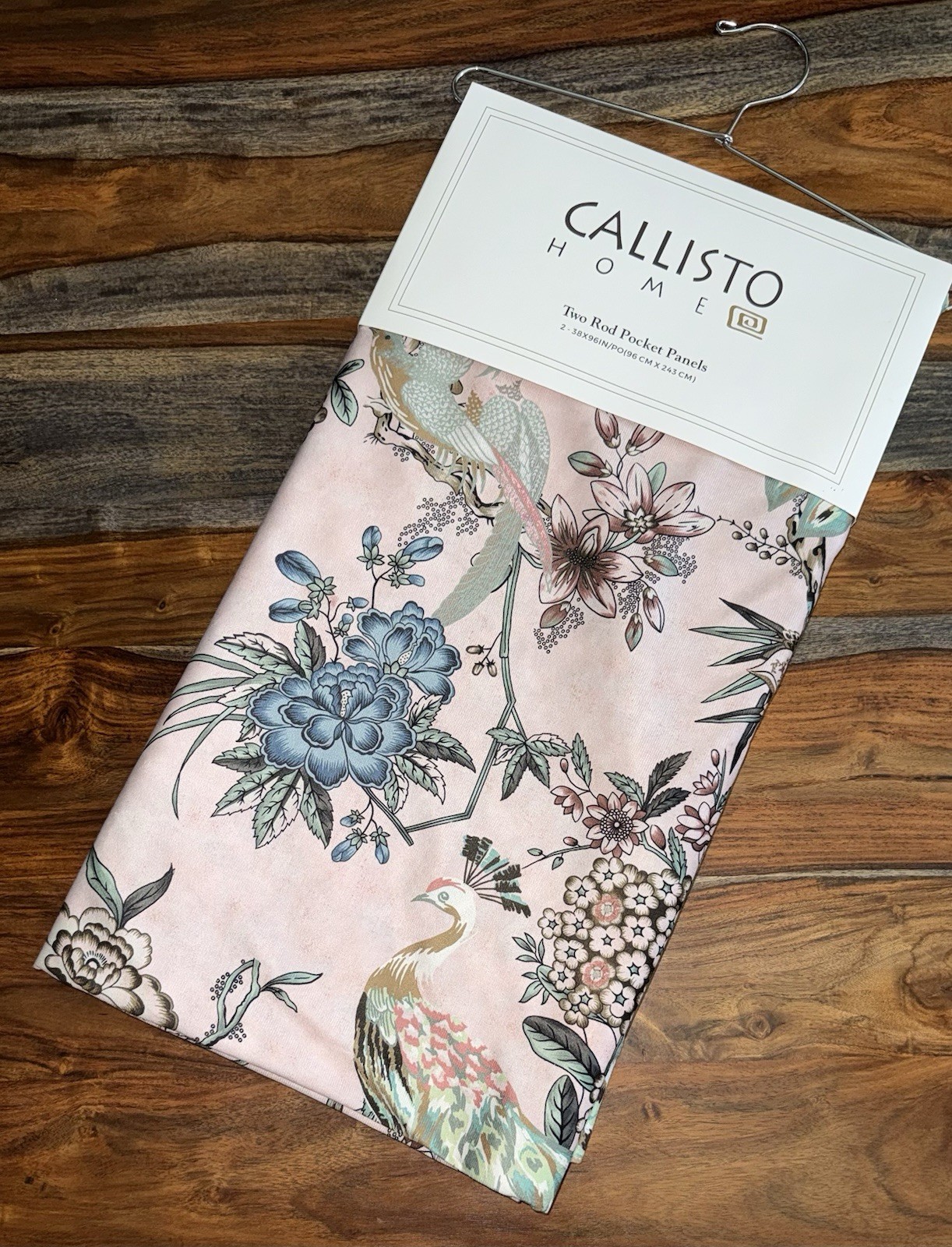 Callisto Home PEACOCK FLORAL Window Pink Curtains 2 Panel Set 38×96″ LIGHT BLUSH