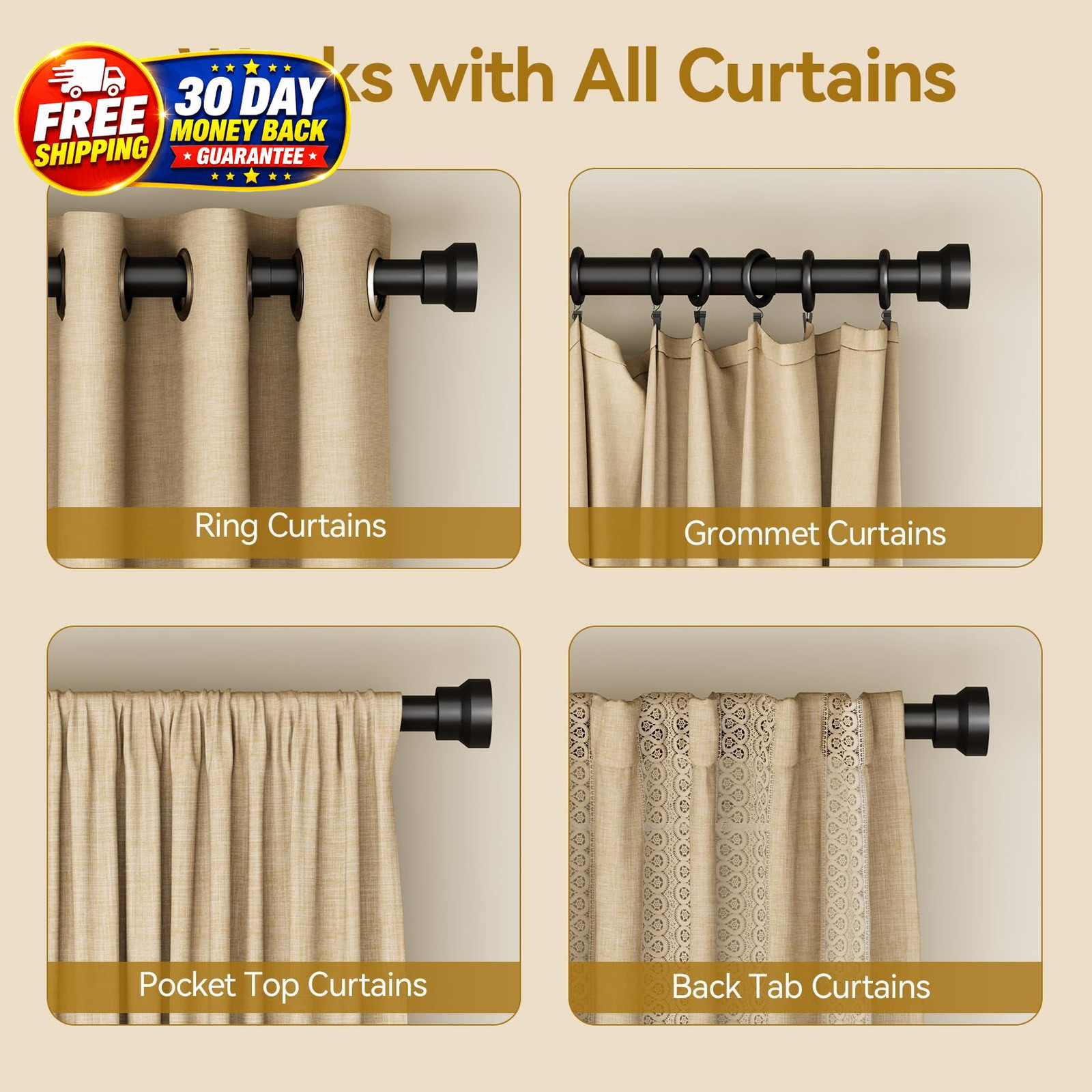 Curtain Rods 32-144 Inch Adjustable Heavy Duty Black Window Rod Extra Long