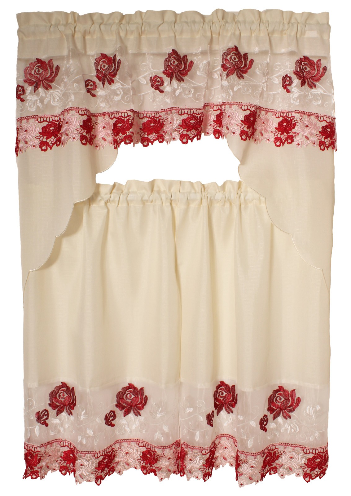 Alison Embroidery Design Kitchen Home Curtain with Swag and Tier Set 36″ x 60″
