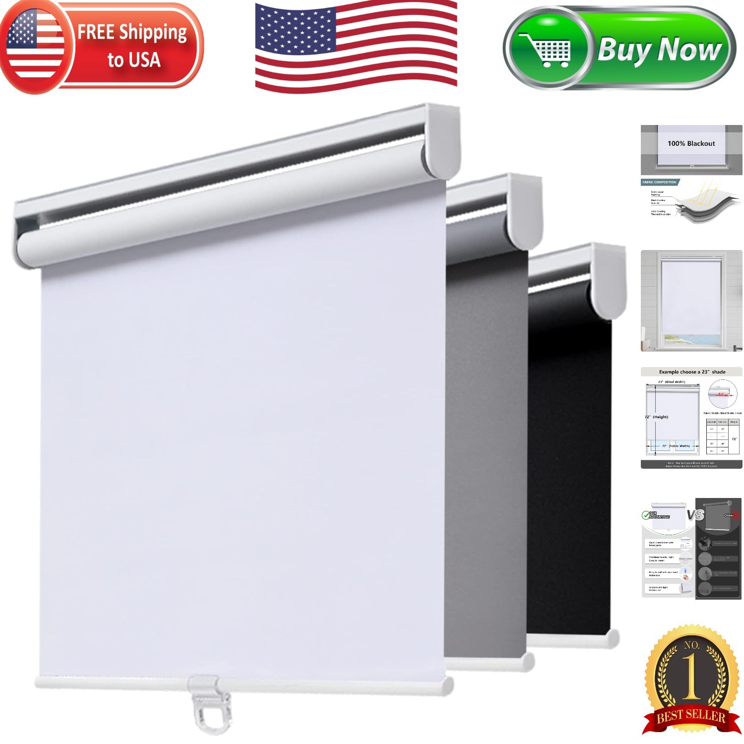 Elegant 23″ W x 72″ H Cordless Window Shades – Block UV & Light Effortlessly