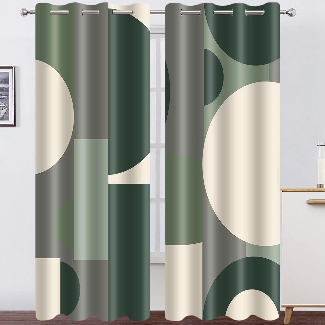 Abstract Sage Green Blackout Curtains Green Modern Geometric Circles Curtain Mid
