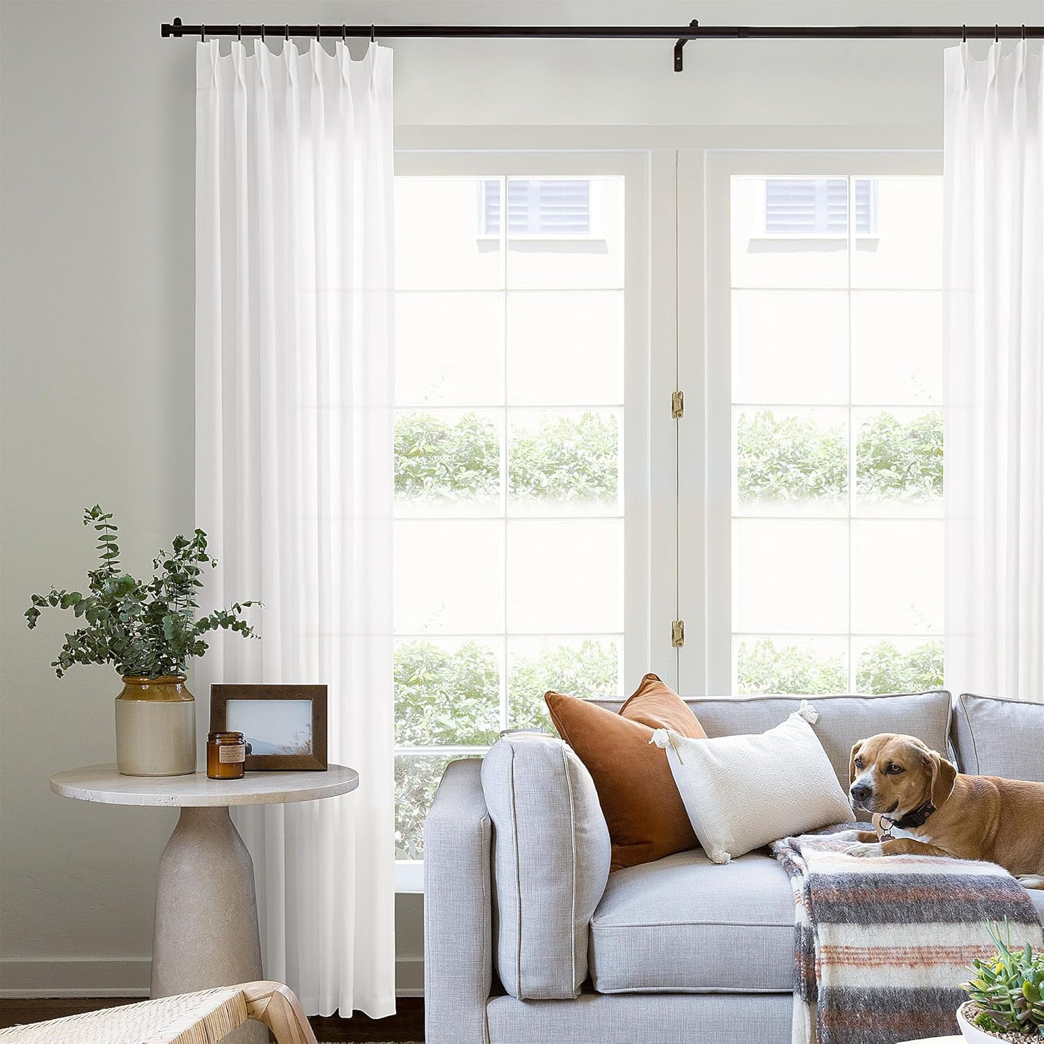 120″ Ivory Linen Curtains – Pinch Pleated Drape for Tall Windows