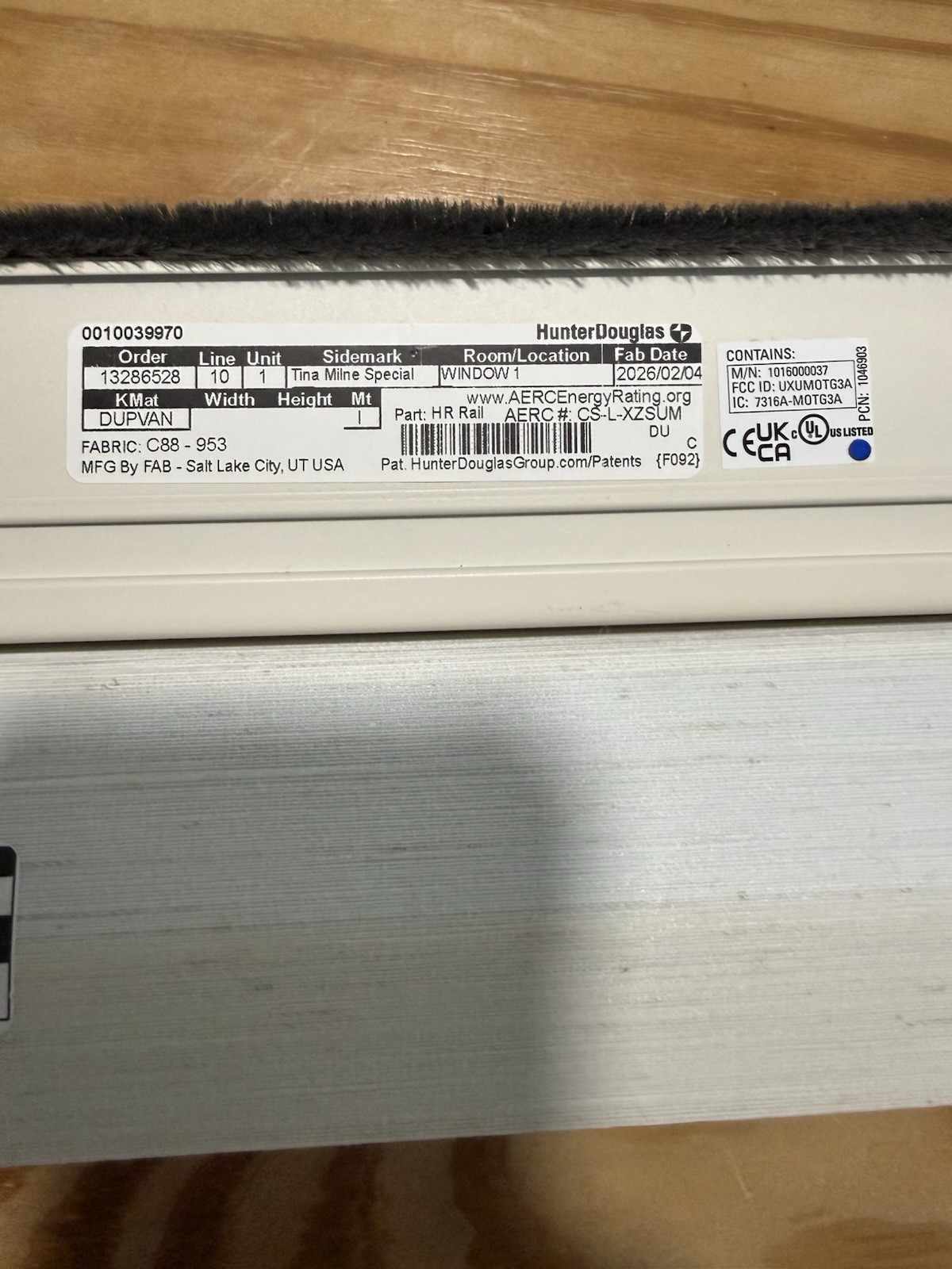 Hunter Douglas Duette Gen 3 Drapery Operator (Motor)M/N:1016000037. Bluetooth