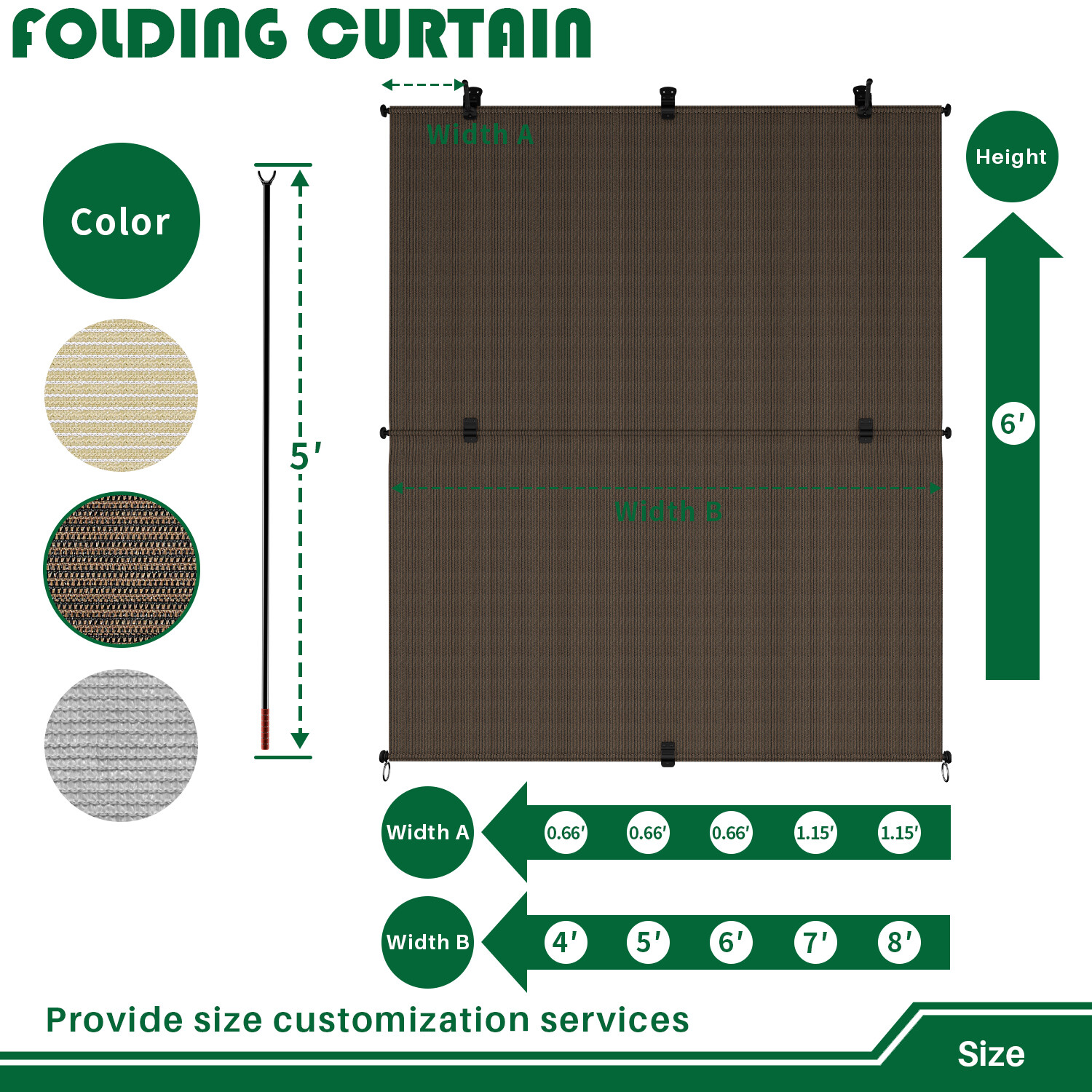 Outdoor Brown Roll up Shade Foldable Curtain For Patio Porch Pergola Balcony
