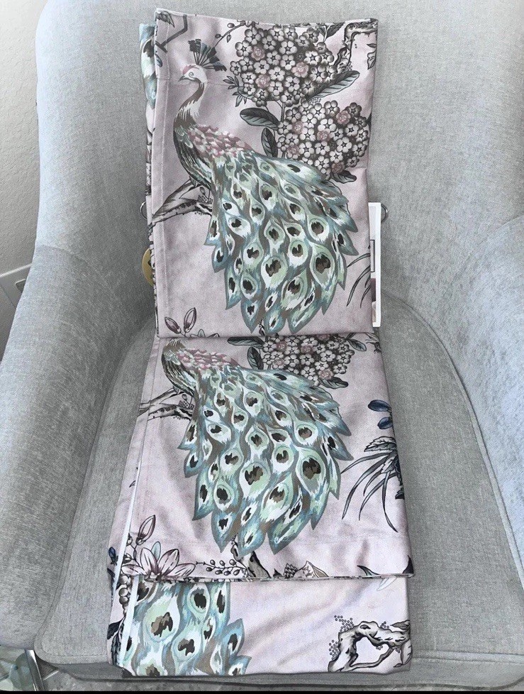 1-NWT CALLISTO HOME PEACOCK PRINT CURTAINS SET OF 2 PANELS SIZE 38”x 84”