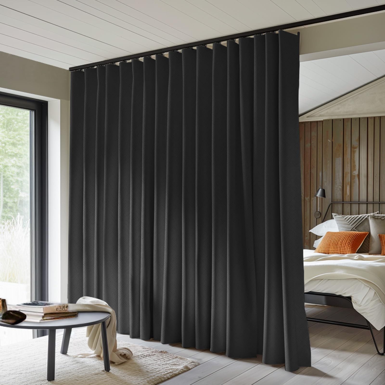 Room Divider Curtains Total 100″W x 84″L (Pack of 1), Black