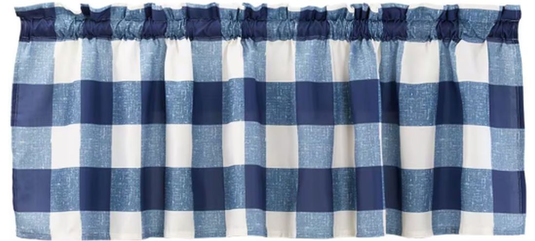 1 Fabric Printed Valance(18″x60″)(no tiers) BLUE & WHITE BUFFALO CHECK DESIGN,LK