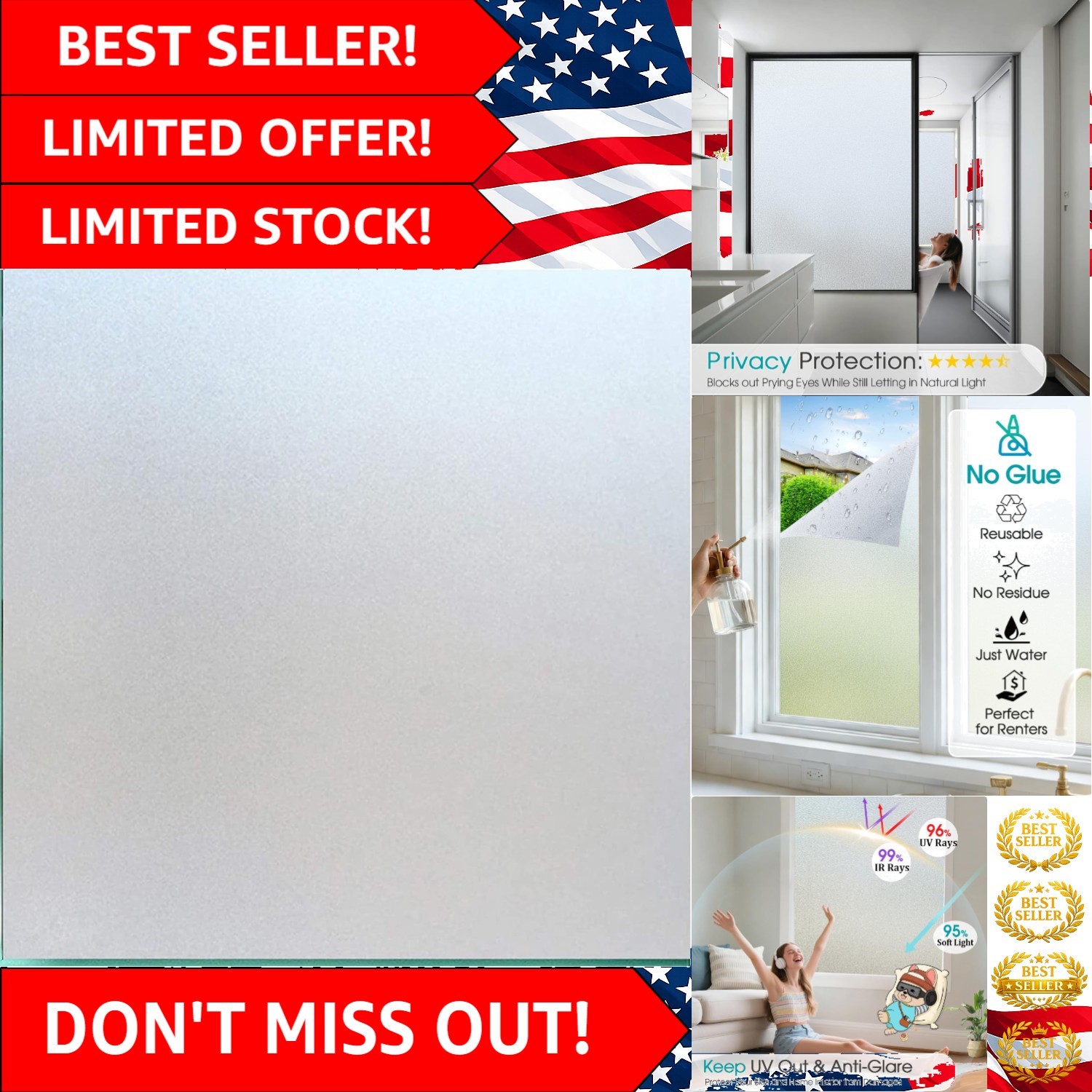 Day and Night Privacy Window Film – 17.5×78.7 Inch, UV Protection & No Residue