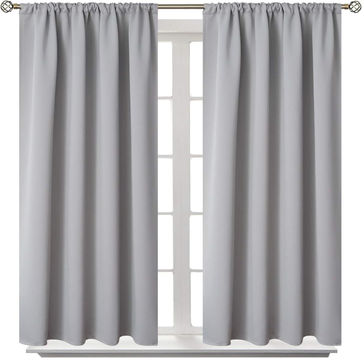 Elegant Thermal Insulated Light Grey Room Darkening Curtains 42×48 for Privacy
