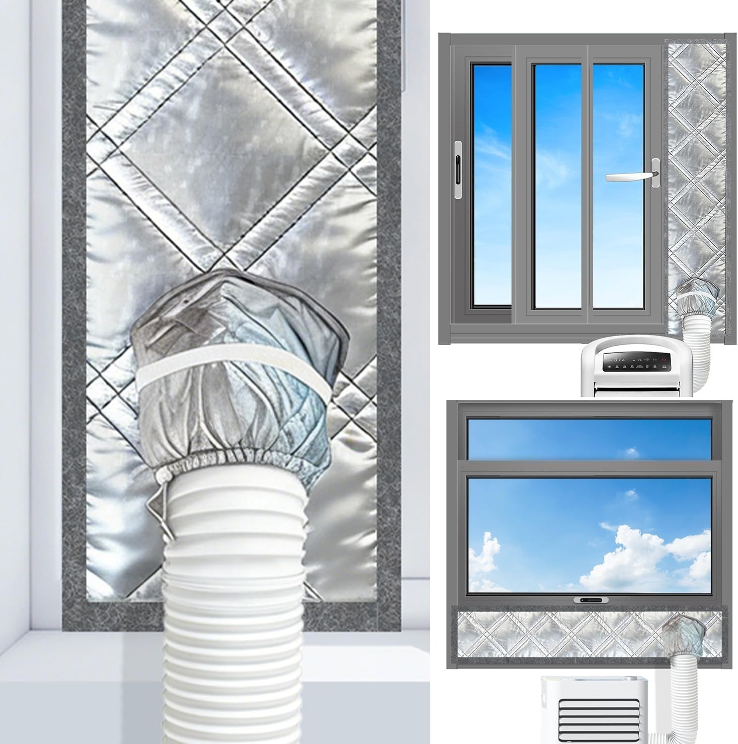 3-Layer Insulated AC Window Seal Kit for Sliding Windows, Adjustable 62″, Reflec