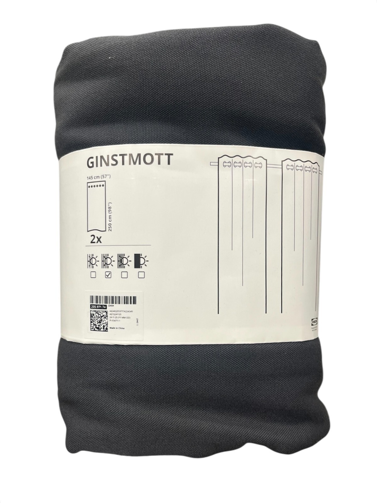 New IKEA GINSTMOTT Curtains Dark Gray w/ Eyelets 145×250 cm (57×98 “) 205.971.74