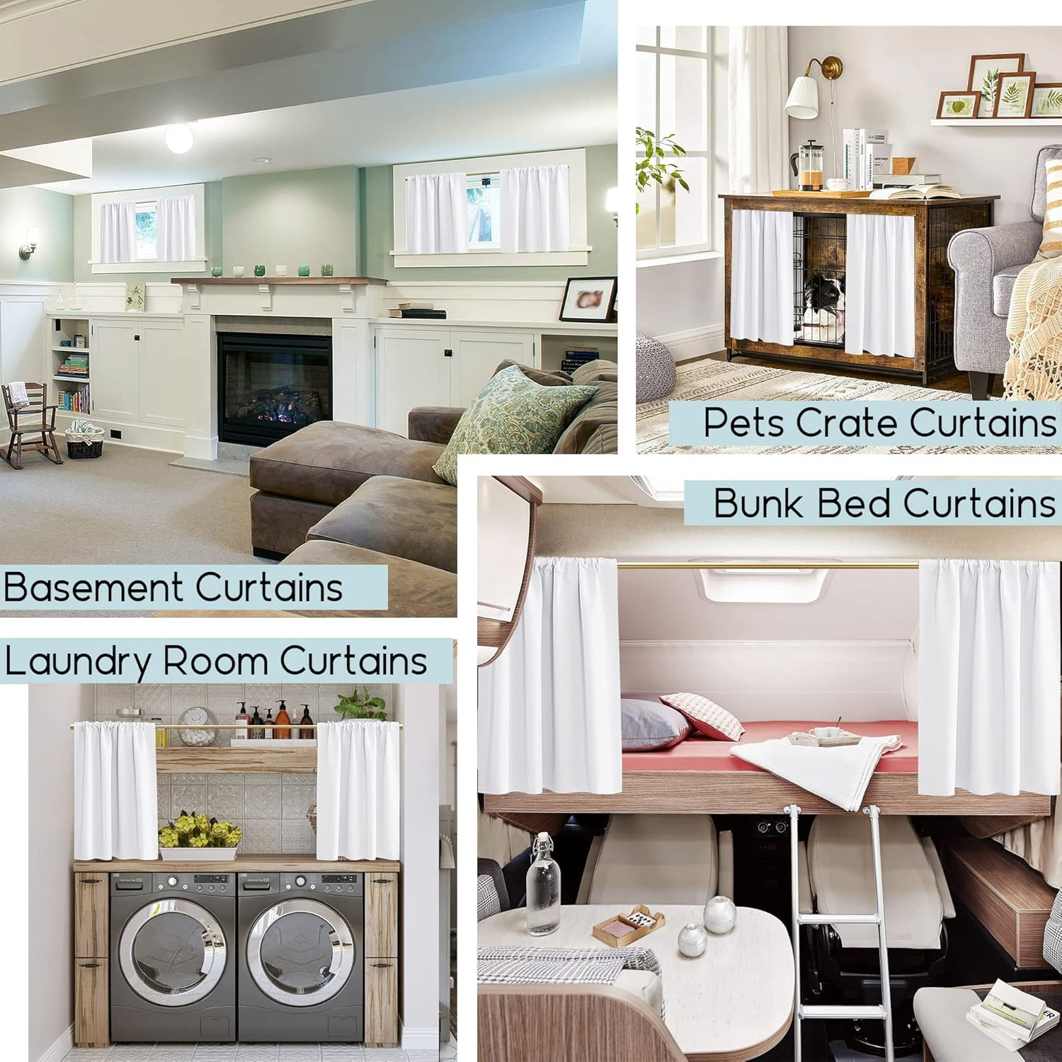 White Short Tier Curtains 24 Inch Length for Laundry Room,Cafe Cabinet Curtains