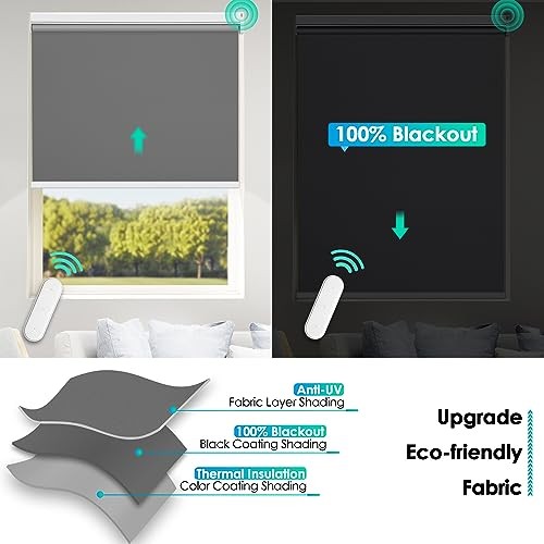Motorized Roller Blinds with Remote Control for Windows, Blackout Smart