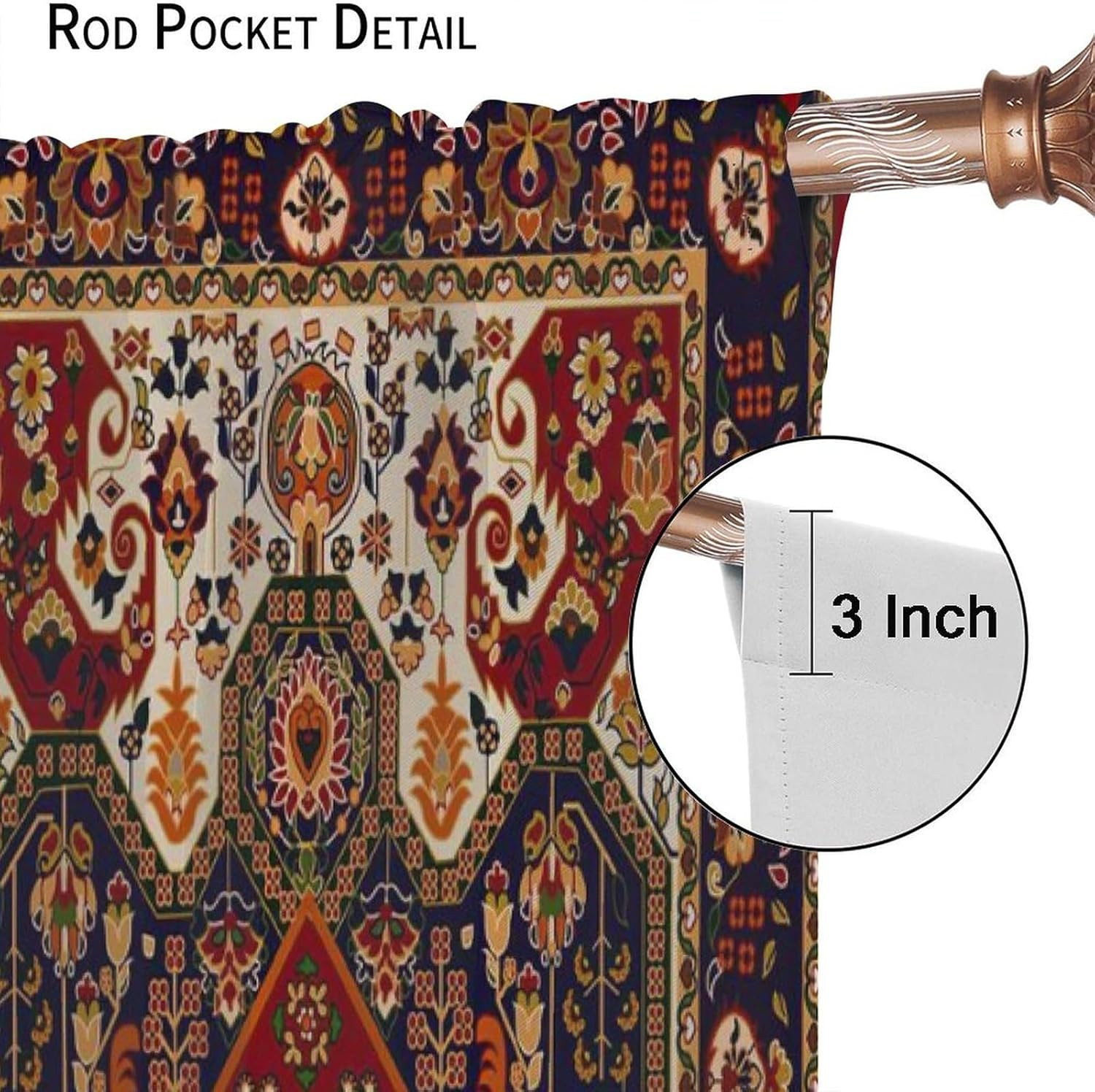 Boho Decor Curtains, Vintage Small Tree Floral Border Bohemian Ethnic Style Colo