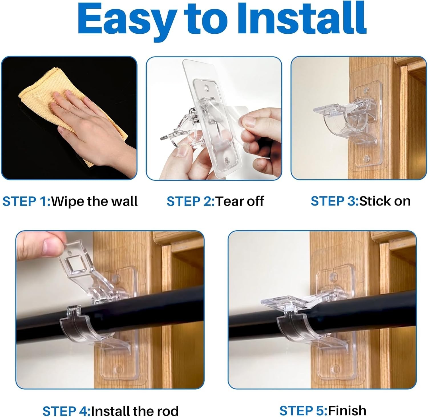 Multipurpose Adhesive Curtain Rod Holders – 6 Pack for Easy, No Damage Setup