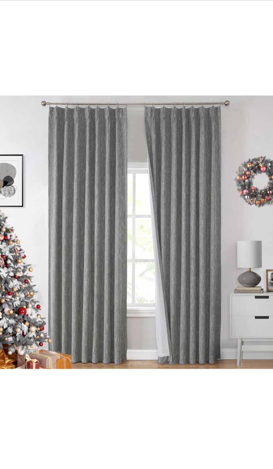 Vision Home Charcoal Grey Full Blackout Curtains Pinch Pleated 2 Panel 40”WX95”L