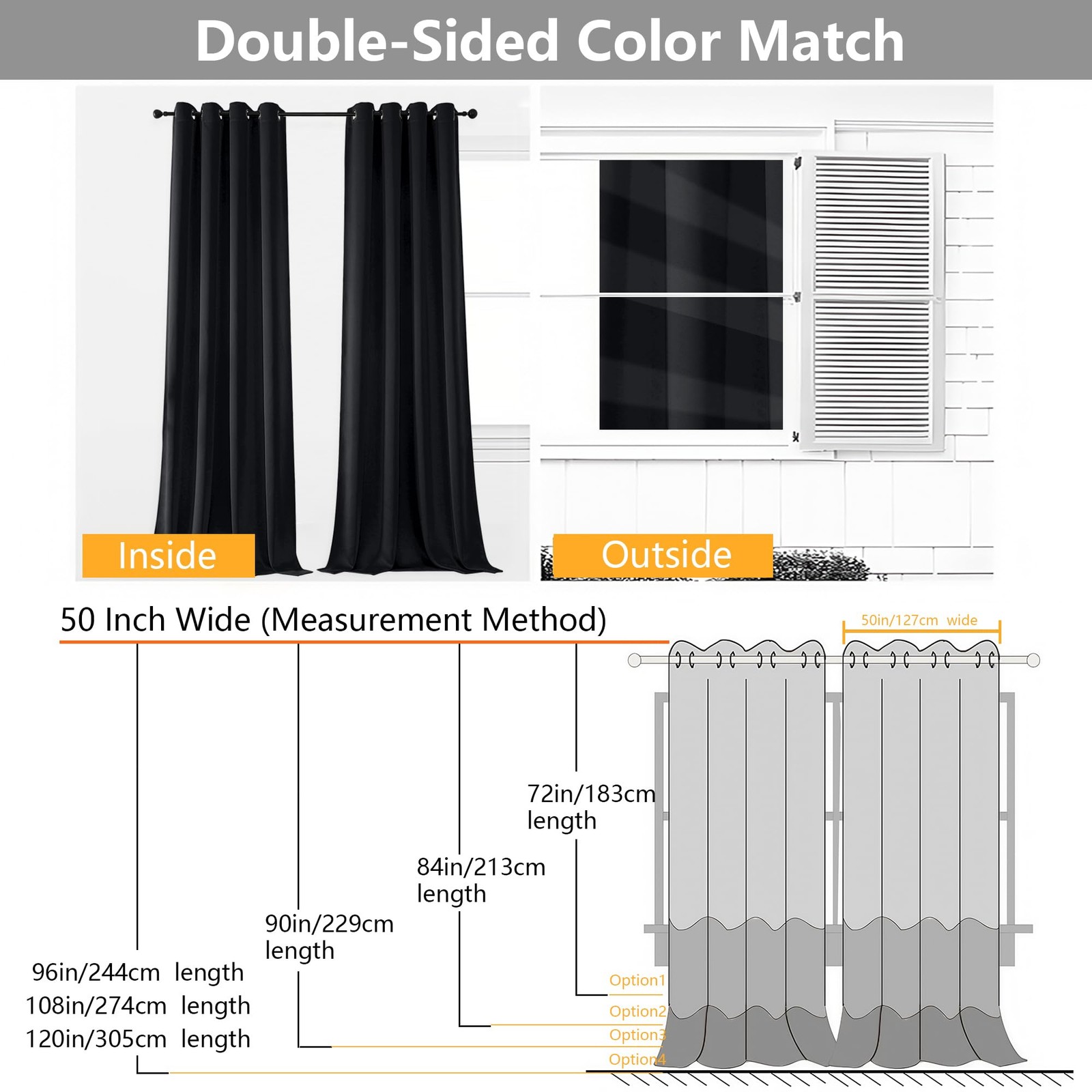 Halloween Black Extra Long 10ft Curtains for Patio 120 Inches Long 2 Panels S…