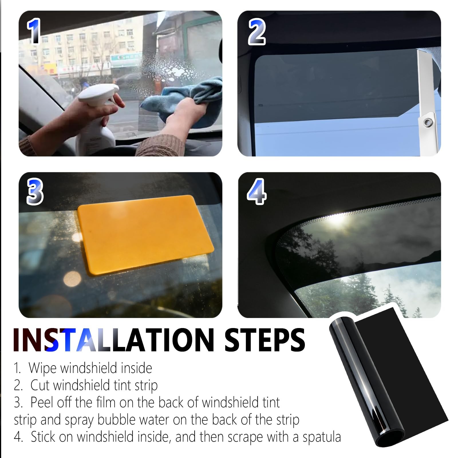 Car Windshield Tint Strip Kit 5% VLT Reduce Glare with Scraper & Knife